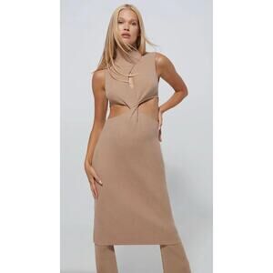 Bumpsuit The Cozy Knit Turtle Neck Midi Dress Tan Womens Maternity Small